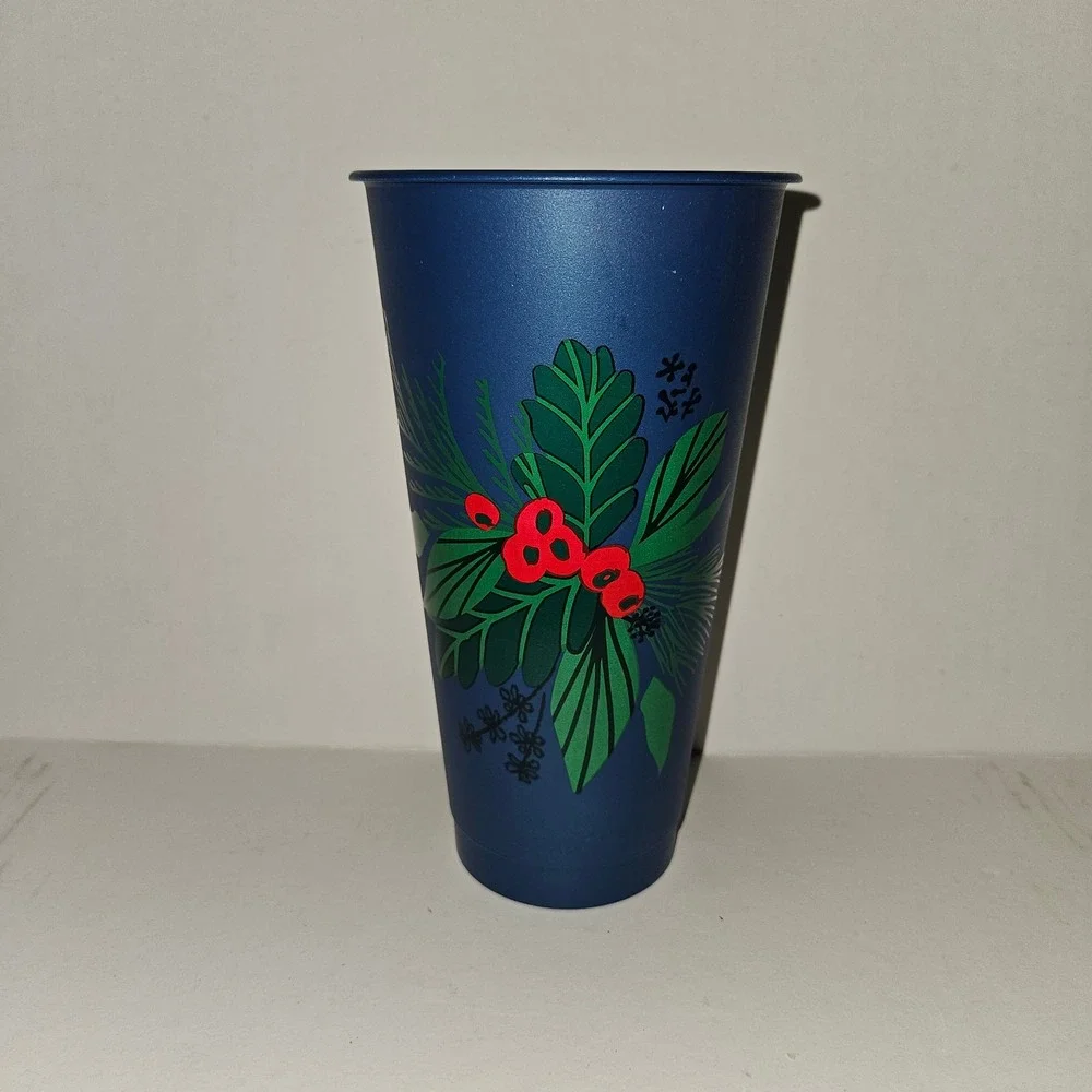 Starbucks 2020 Holiday Navy Blue Holly Berry Reusable Cold Cup Tumbler 24oz